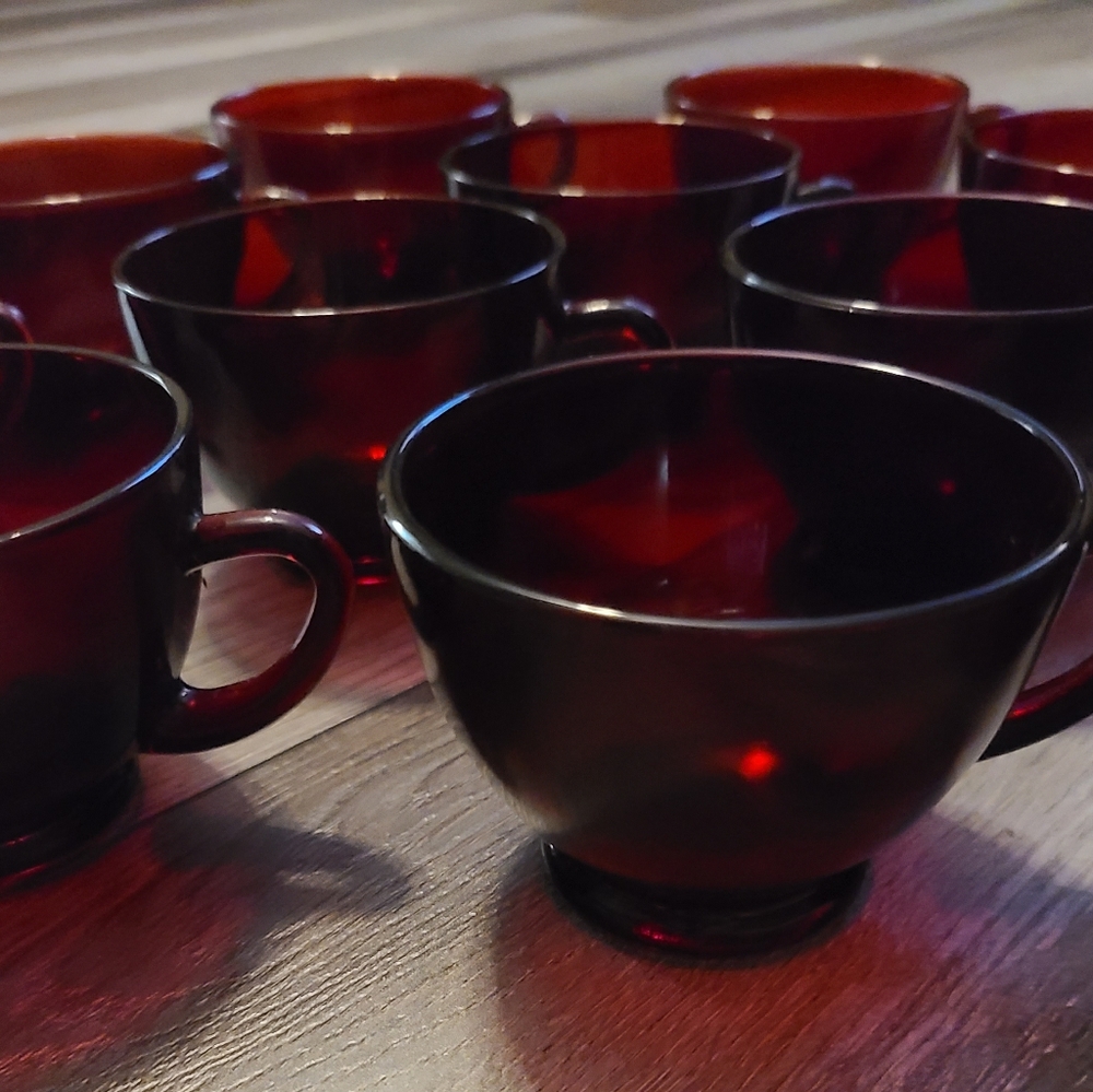 Ruby Red Anchor Hocking Tea Cups